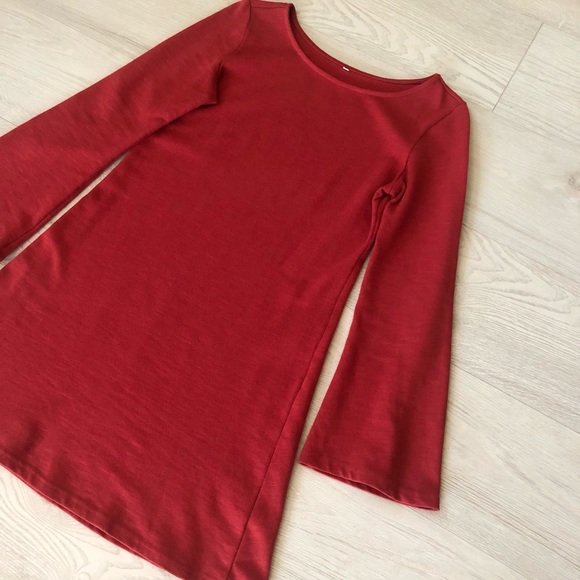 SheIn Cotton Red Long Bell Sleeve Shift Dress - Picture 10 of 16